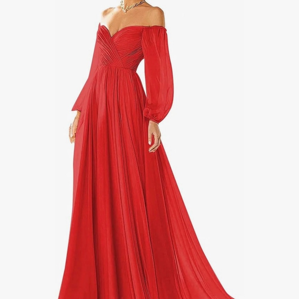 Elegant Red Off-Shoulder Evening Gown
